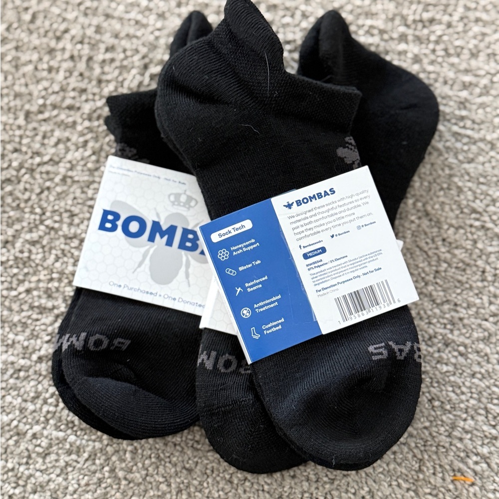 Bombas Men's Classic Black Athletic Socks - Picture 2 of 3